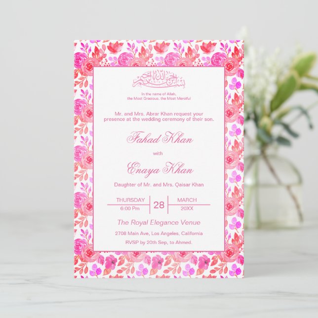 Convite de Casamento Islâmico Muçulmano Nikkah Ros (Em pé/Frente)