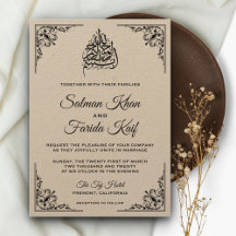 Convite de Casamento Islâmico Muçulmano Rustic Kra