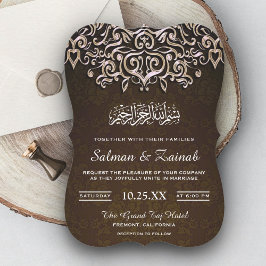 Convite de Casamento Islâmico Muslim Damask Marrom