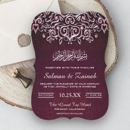 Convite de Casamento Islâmico Muslim Damask Rosa