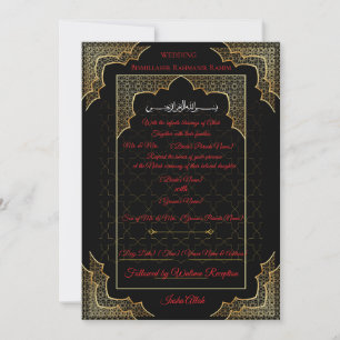 Convite de Casamento Islâmico Preto e Dourado de L