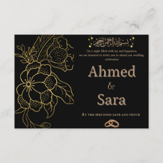 Convite de Casamento Islâmico Preto e Dourado Eleg