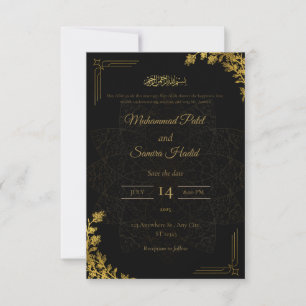Convite de Casamento Islâmico Preto e Dourado Eleg