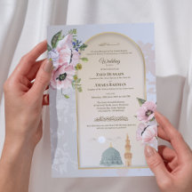 Convite de Casamento Islâmico Rosa Acrílico Convit