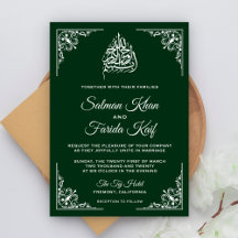 Convite de Casamento Islâmico Verde Elegante