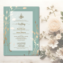 Convite de Casamento Islâmico | Verde Sage e Doura