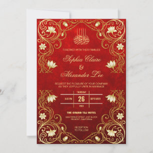 Convite de Casamento Islâmico Vermelho Esmeralda E