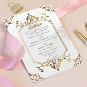 Convite de Casamento Islâmico Vintage Ouro e Creme