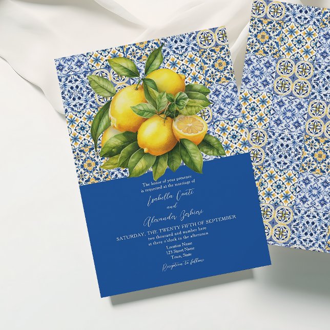 Convite de Casamento Italiano Siciliano Azul com L (Criador carregado)