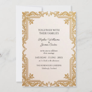 Convite de Casamento Ivory Gold Victorian Scroll