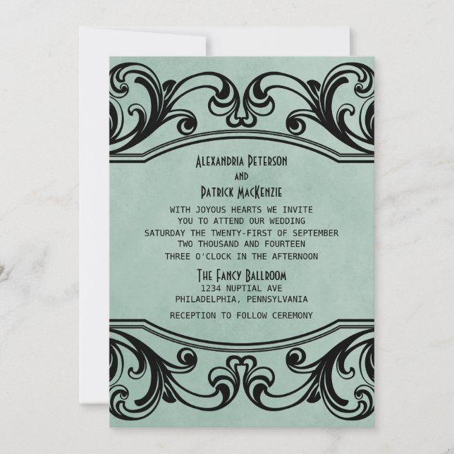 Convite de casamento Jade Vintage Swirls (Frente)