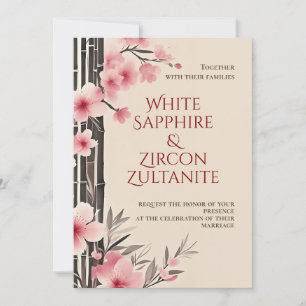 Convite de Casamento Japonês Sakura Bambu