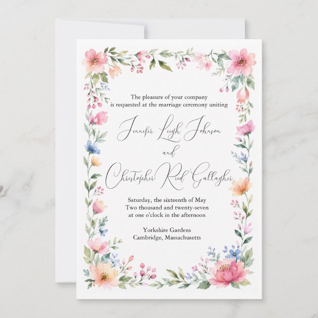 Convite de Casamento Jardim Aquarela (Frente)
