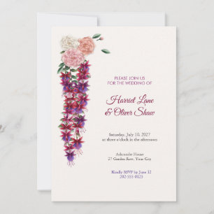 Convite de Casamento Jardim Cascata de Fuchsia e P