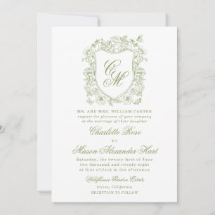 Convite de Casamento Jardim com Crista em Verde Sa