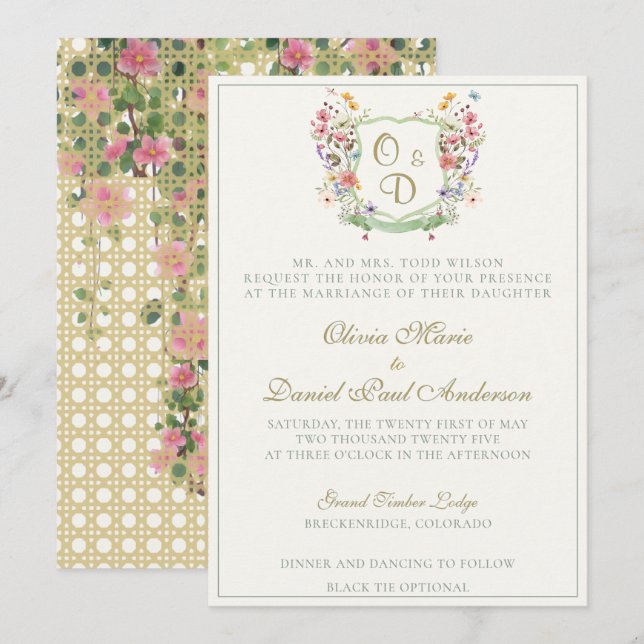 Convite de Casamento Jardim de Flores Silvestres d (Frente/Verso)