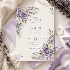 Convite de Casamento Jardim de Lavanda Aquarela