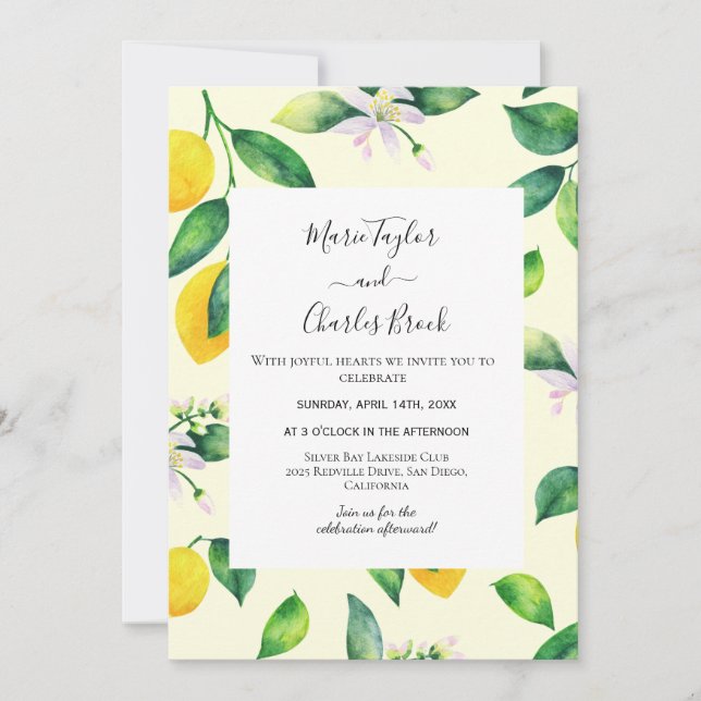 Convite de Casamento Jardim de Limão Amarelo (Frente)