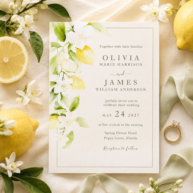 Convite de Casamento Jardim de Marfim Flor de Limã (Lemon Blossom Ivory Garden Wedding Invitation
)