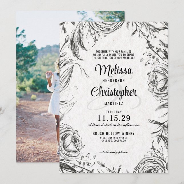 Convite de Casamento Jardim de Primavera com Foto (Frente/Verso)