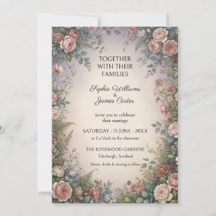 Convite de Casamento Jardim de Rosas Blush Empoeir