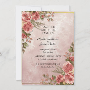 Convite de Casamento Jardim de Rosas Rosa Empoeira