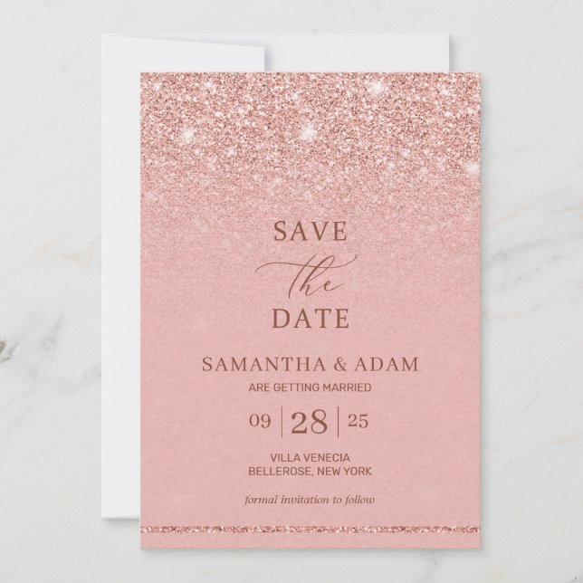 Convite de Casamento Jardim Elegante Rosa Dourado (Frente)