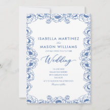 convite de casamento jardim floral azul empoeirado