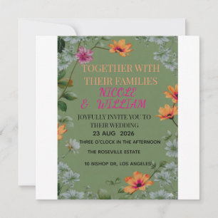 Convite de Casamento Jardim Floral Verde Sálvia
