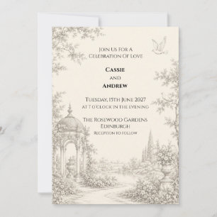 Convite de Casamento Jardim Gazebo Toile Vintage P