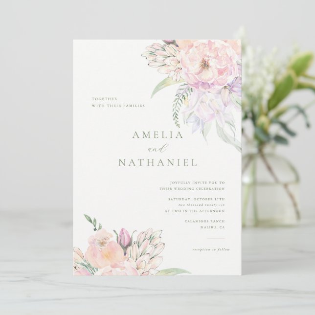 Convite de Casamento Jardim Pastel (Em pé/Frente)