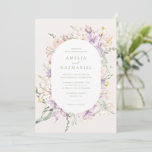 Convite de Casamento Jardim Pastel (Em pé/Frente)
