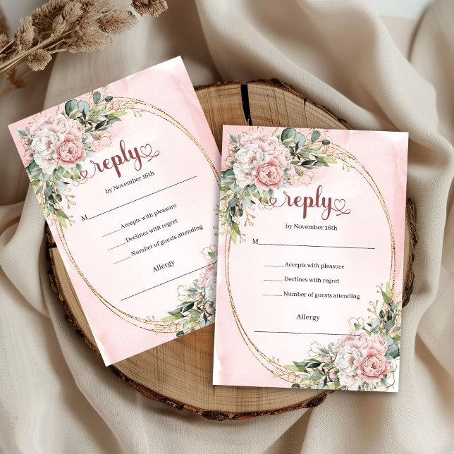 Convite de Casamento Jardim Pastel Rosa Eucalipto  (Garden Pastel Pink Eucalyptus Wedding RSVP)