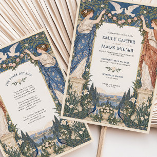Convite de Casamento Jardim Pavão Art Nouveau