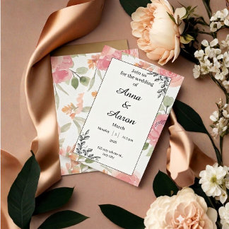 Convite de Casamento Jardim Primavera Pêssego Suav