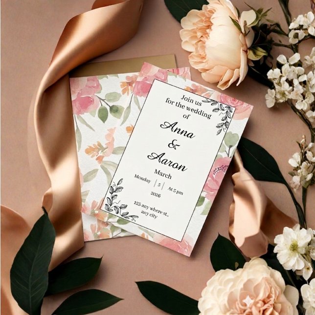 Convite de Casamento Jardim Primavera Pêssego Suav (Criador carregado)