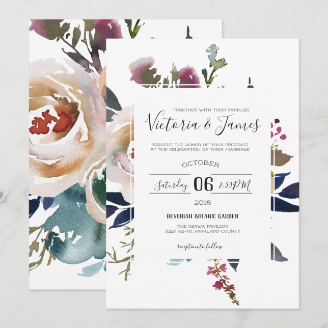 Convite de Casamento Jardim Vintage (Frente/Verso)