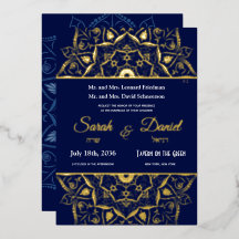 Convite de Casamento Judaico Dourado Mandala em Az