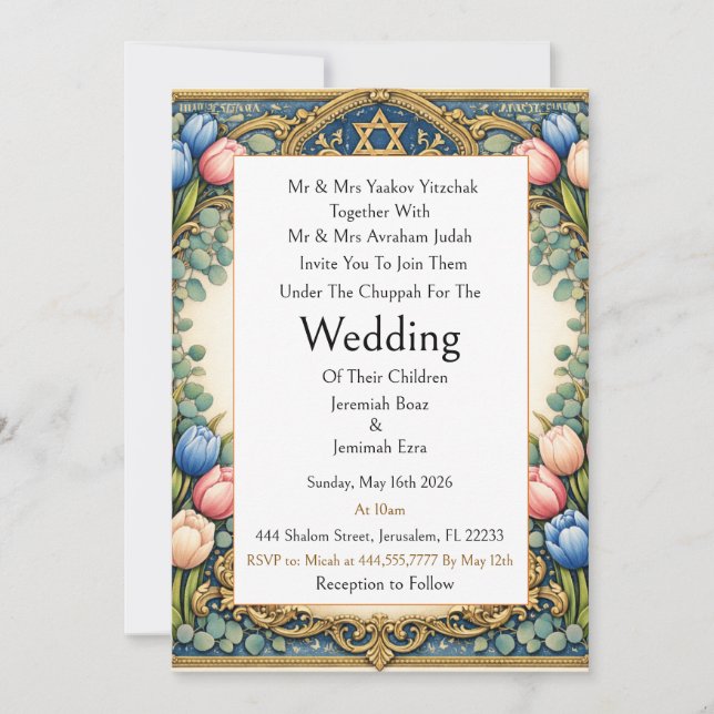 Convite de Casamento Judaico Tradicional Moderno S (Frente)