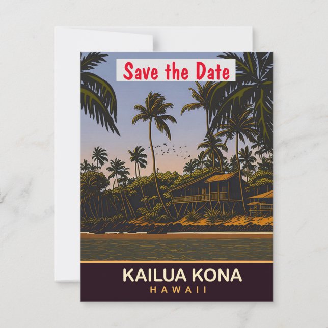 Convite de Casamento Kailua Kona Hawaii Palms (Frente)