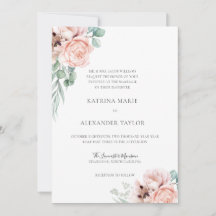 Convite de Casamento Katrina Pink Boho Aquarela Fl