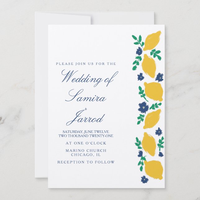 Convite de Casamento Kraft Botânico de Limão Desen (Frente)