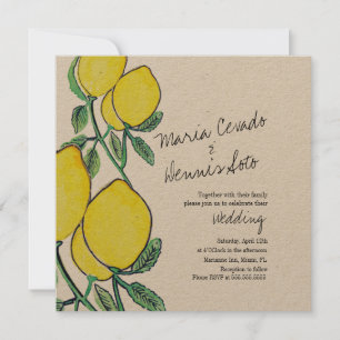 Convite de Casamento Kraft com Limão em Aquarela