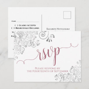 Convite de Casamento Lacy Calligraphy Dusty Rose B