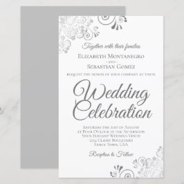 Convite de casamento Lacy Silver & White BUDGET Gr