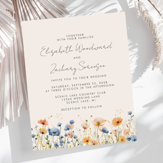 Convite de Casamento Laranja Azul Boho Orçamento c (Criador carregado)