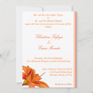 Convite de casamento Laranja de 5x7 Lilly com Stri
