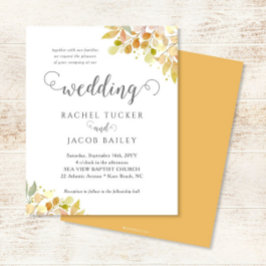 Convite de Casamento Laranja Dourado Floral Elegan