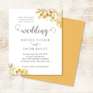Convite de Casamento Laranja Dourado Floral Elegan
