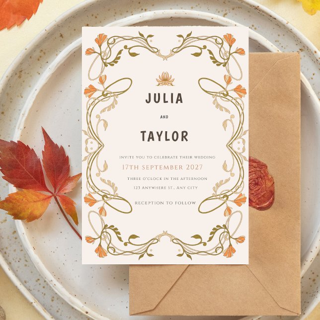 Convite de Casamento Laranja Elegante – Design Mod (Criador carregado)
